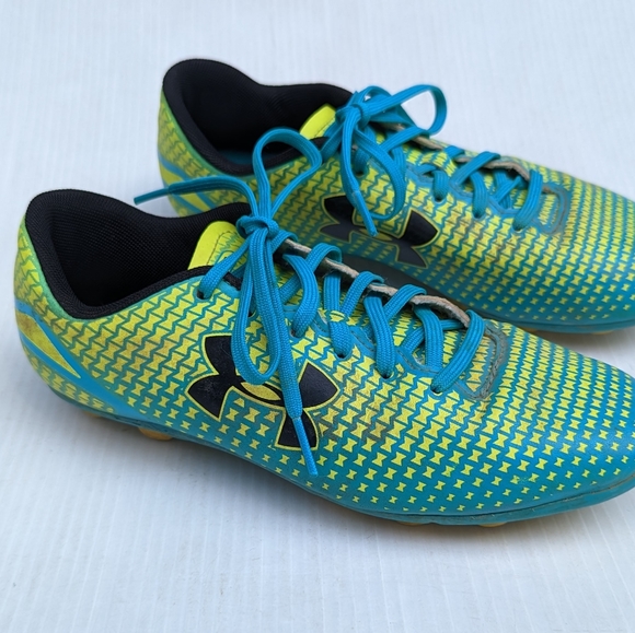 UNDER ARMOUR Force Blue and yellow soccer cleats youth size 5 - Picture 7 of 10